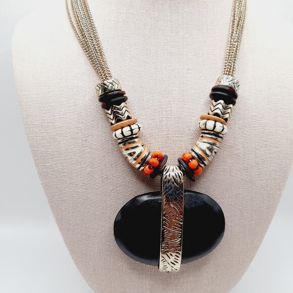 Chico’s Bohemian Multi Chain Beaded Pendant Necklace - Picture 1 of 11